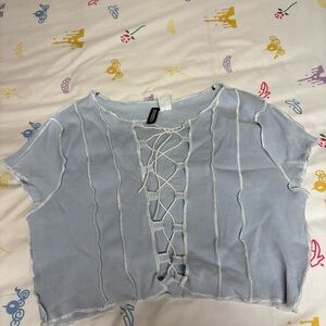 Light Blue Lace-Up Crop Top